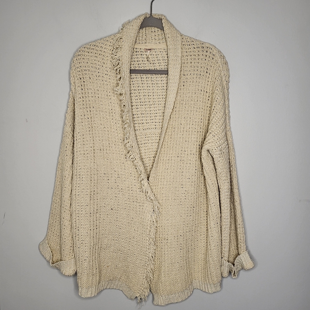 Free People I’ll Be Around Silk Blend Waffle Knit Boho Cardigan Oatmeal M